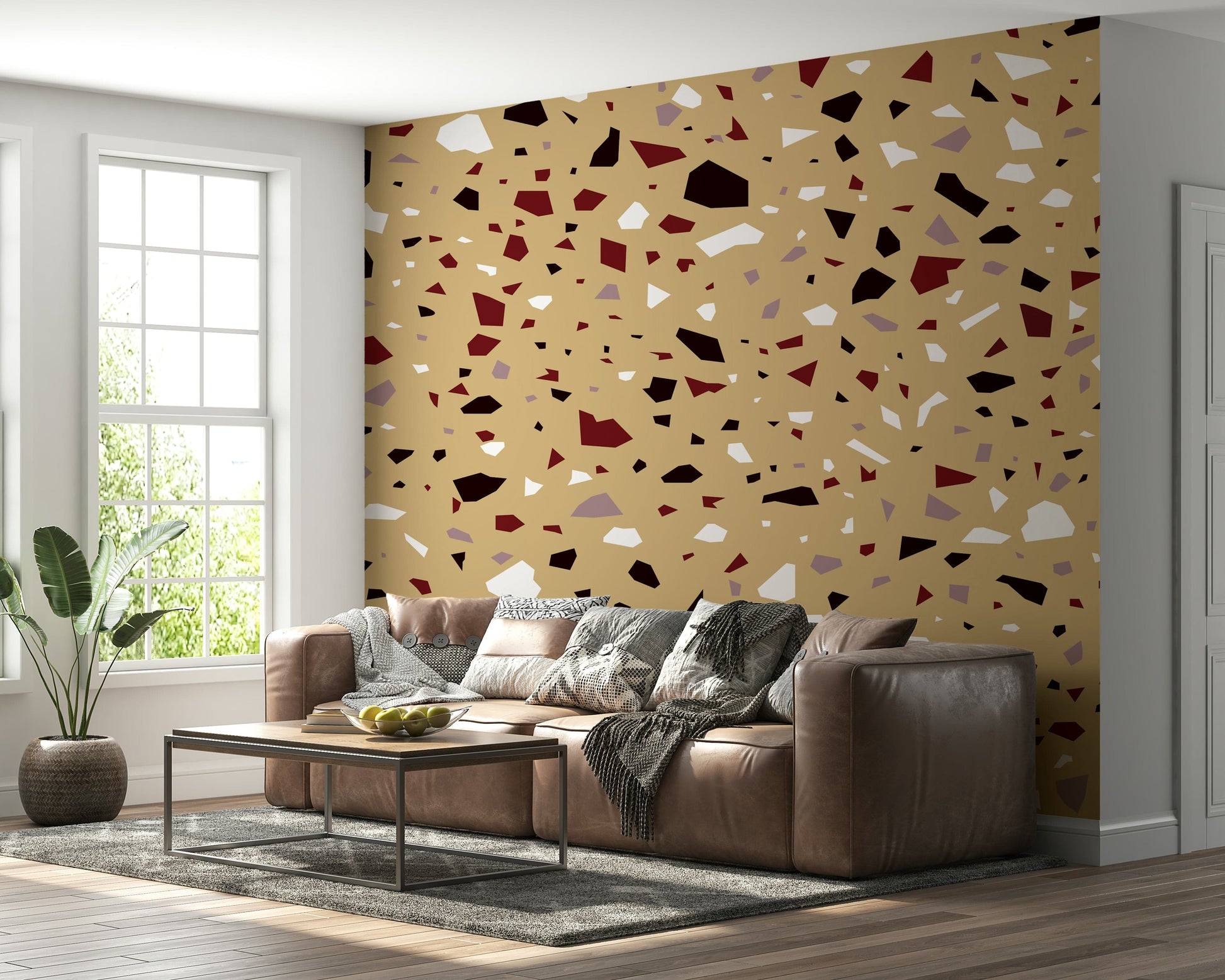 A peaceful speckled pattern mural on decorative wallpaper.