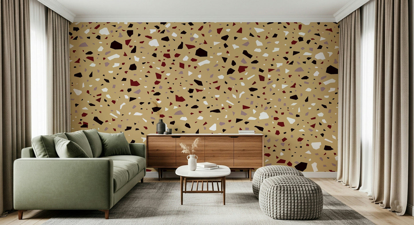 A contemplative speckled texture wallpaper mural for a feature wall.