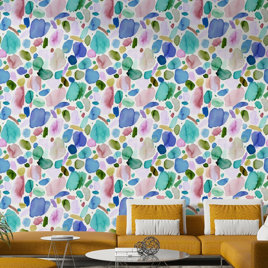 Artistic mural featuring expressive blue brushstrokes.

