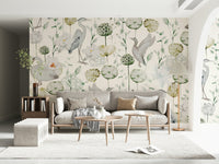 Artistic bird sanctuary motif, Watercolor Bird Haven wall design.