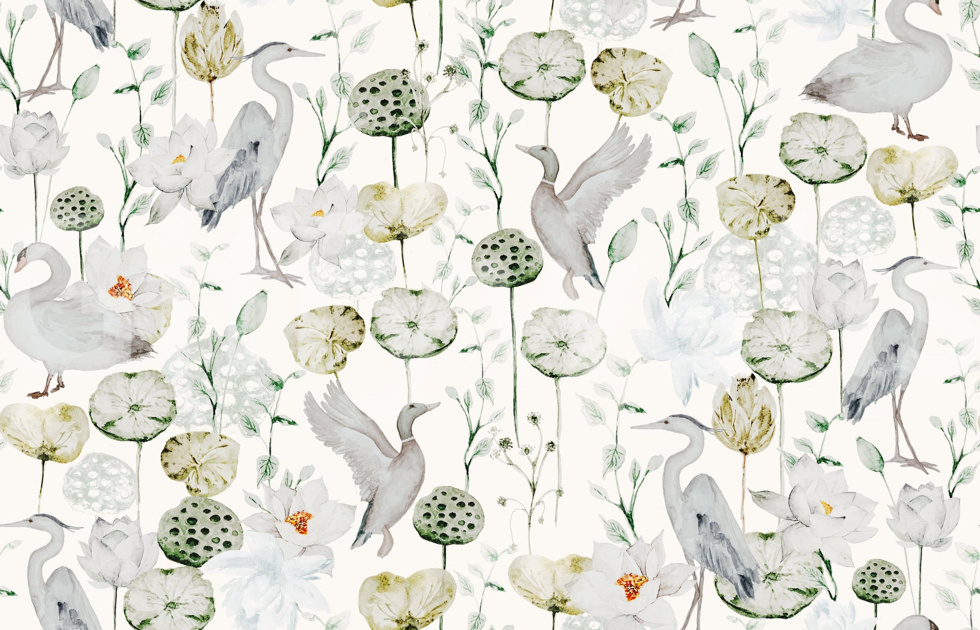Subtle botanical Watercolor Bird Haven design for modern interiors.