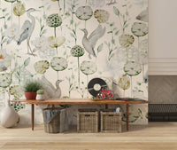 Luxury living room Watercolor Bird Haven paper with flying fowl.