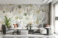 Watercolor Bird Haven: graceful heron and water lily wall decor.