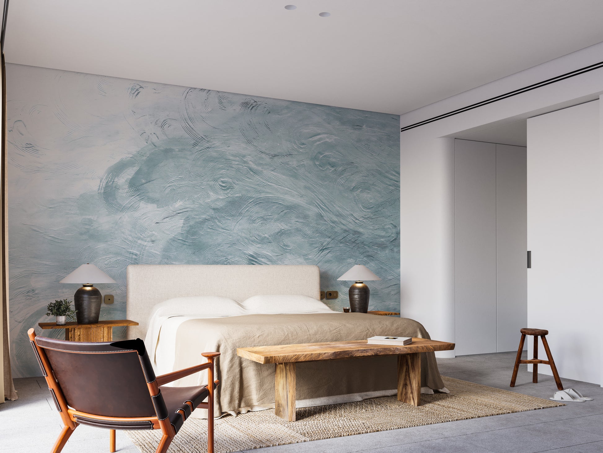 Watercolor Blue Waves wallpaper mural close-up showing the pattern detail and texture