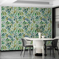 Elegant wallpaper featuring leafy patterns in natural hues.

