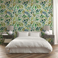 Soft botanical mural ideal for bedrooms and calm interiors.


