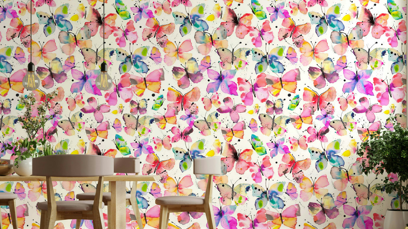 Watercolor Butterflies Wallpaper with pastel-toned butterfly illustrations.

