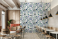 Watercolor Checker Geometric Blue Wallpaper with soft blue grid pattern.


