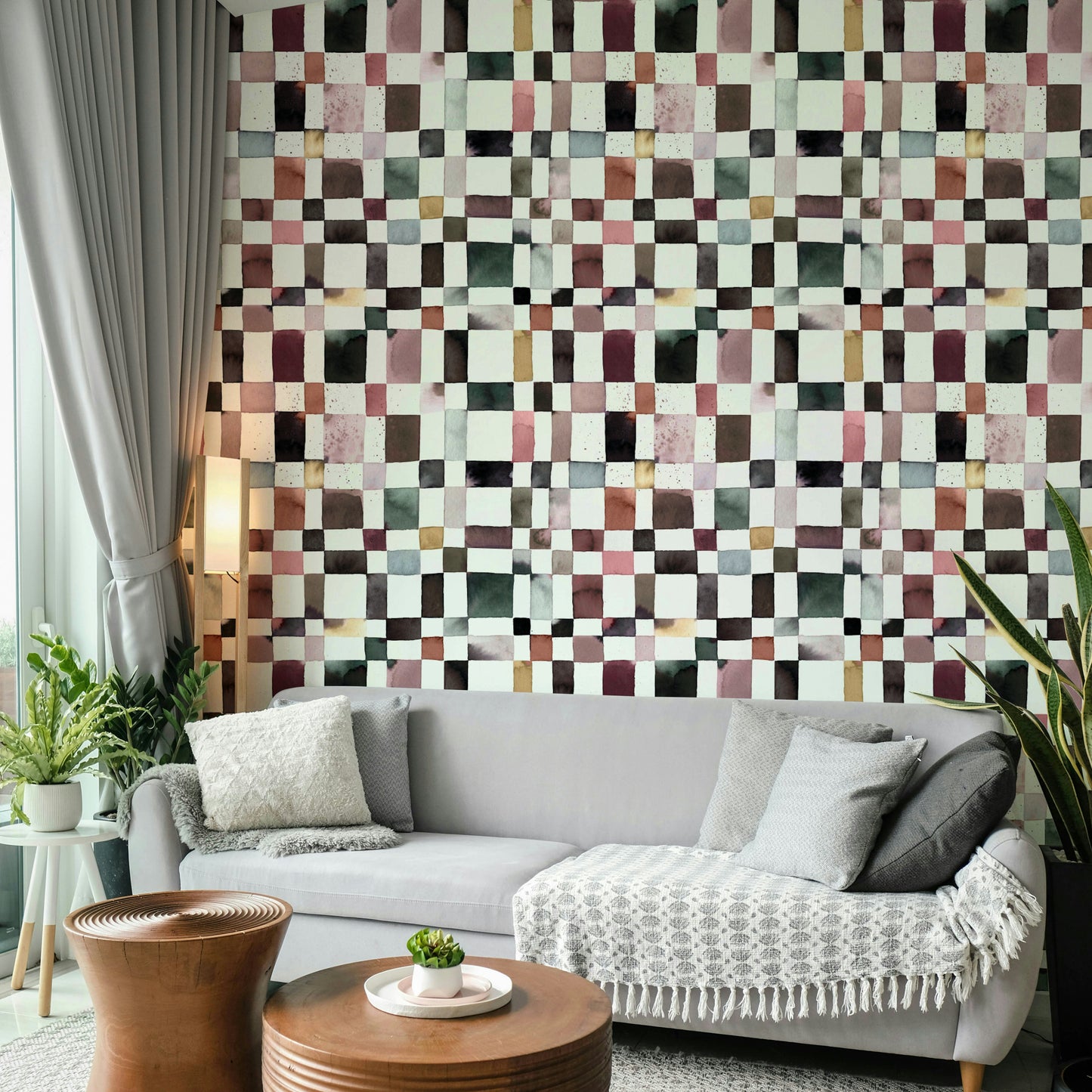 Hand-drawn checker pattern with subtle color variation.

