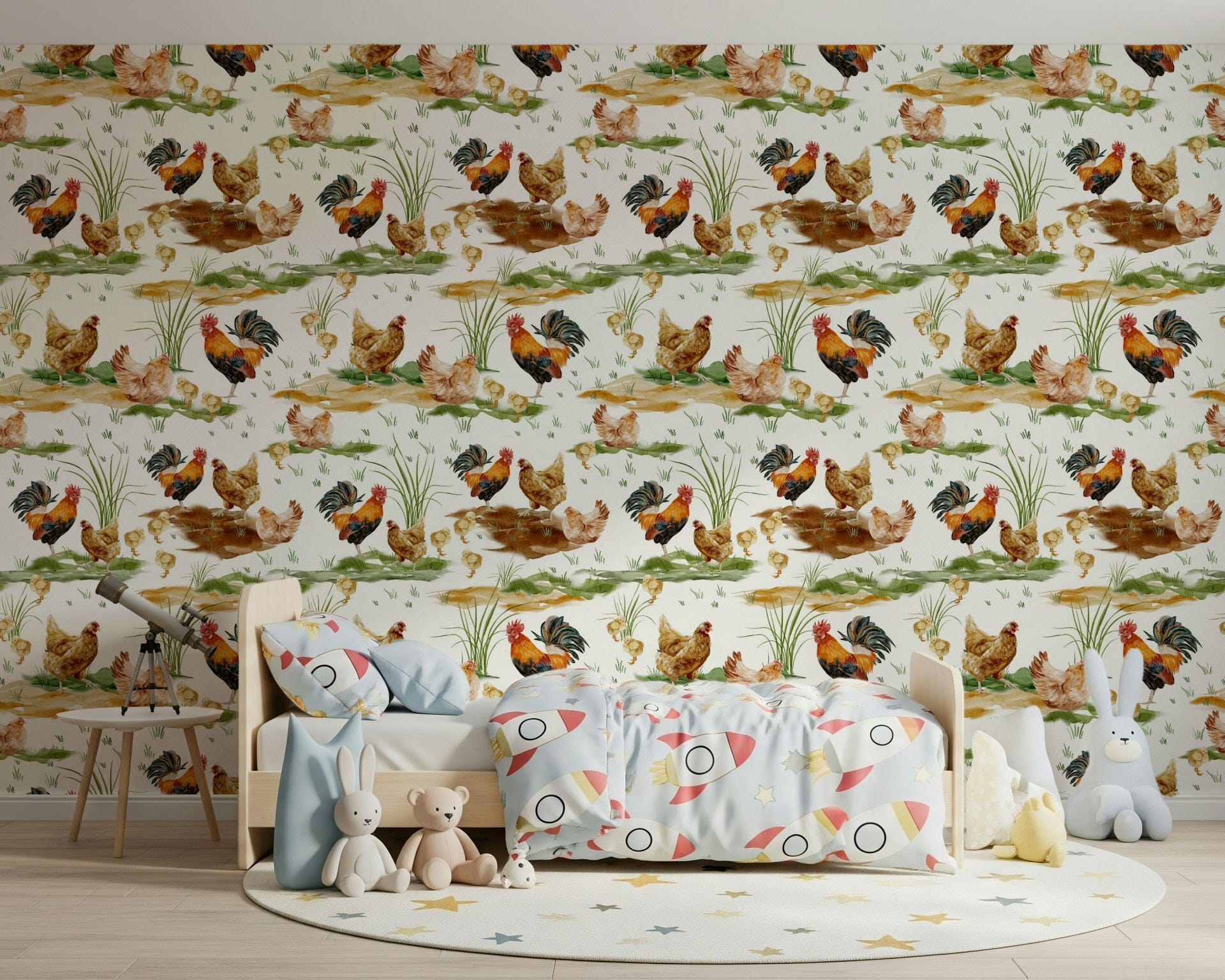 Pastoral Watercolor Chicken Coop design for walls, sweet farm life.