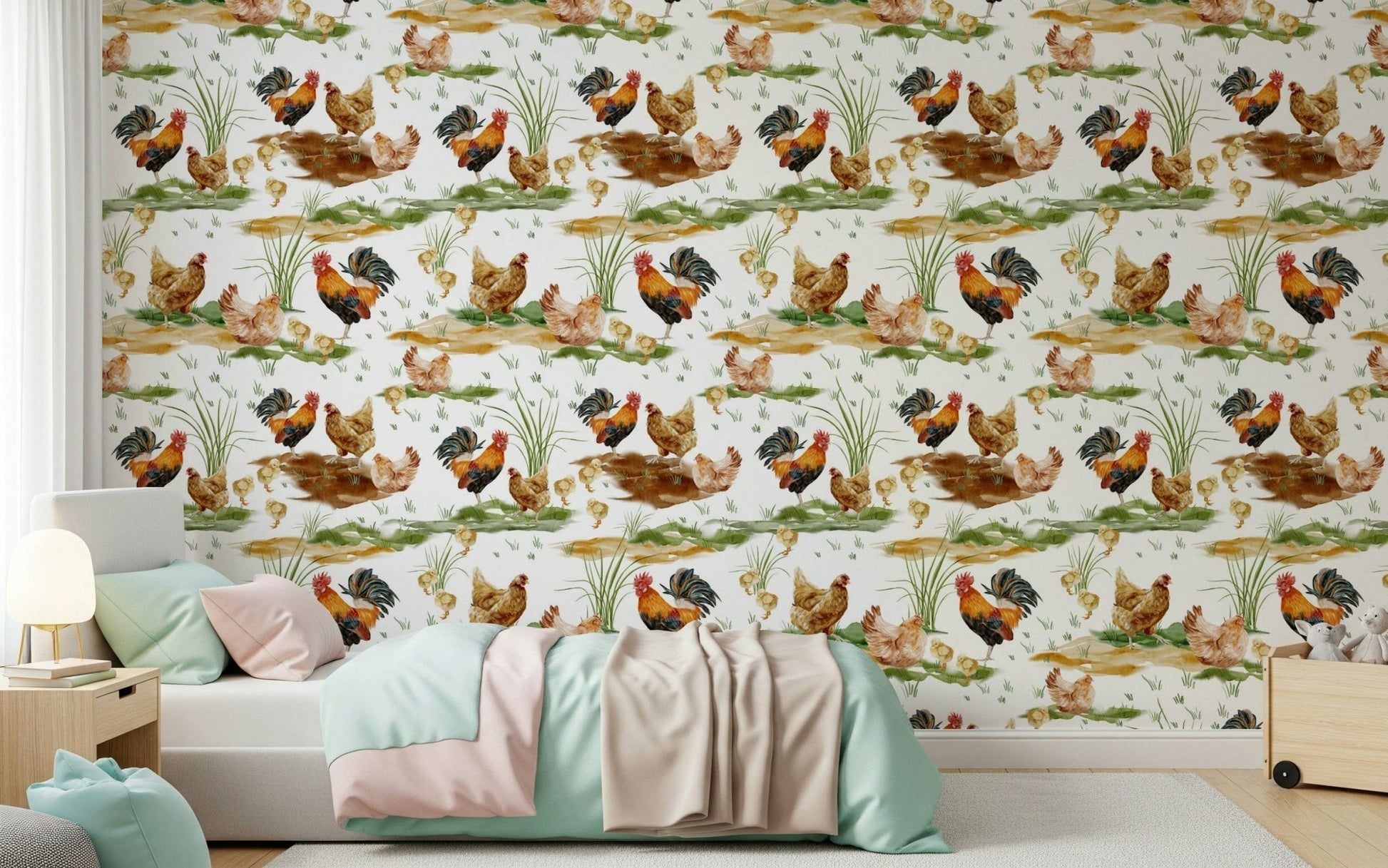Delightful Watercolor Chicken Coop home decor, lifelike bird artwork.