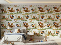 Artistic Watercolor Chicken Coop background, lively and detailed poultry.