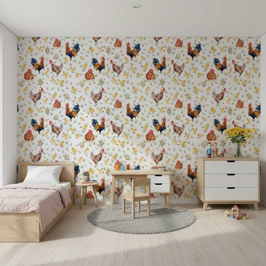 Seamless Watercolor Chicken Coop pattern wall paper animals.
