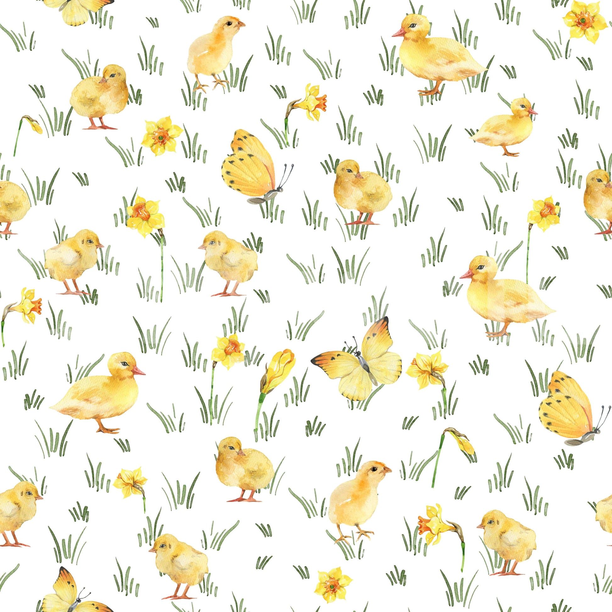 Cute Watercolor Chicks wallcovering ideal for an Easter season feature.