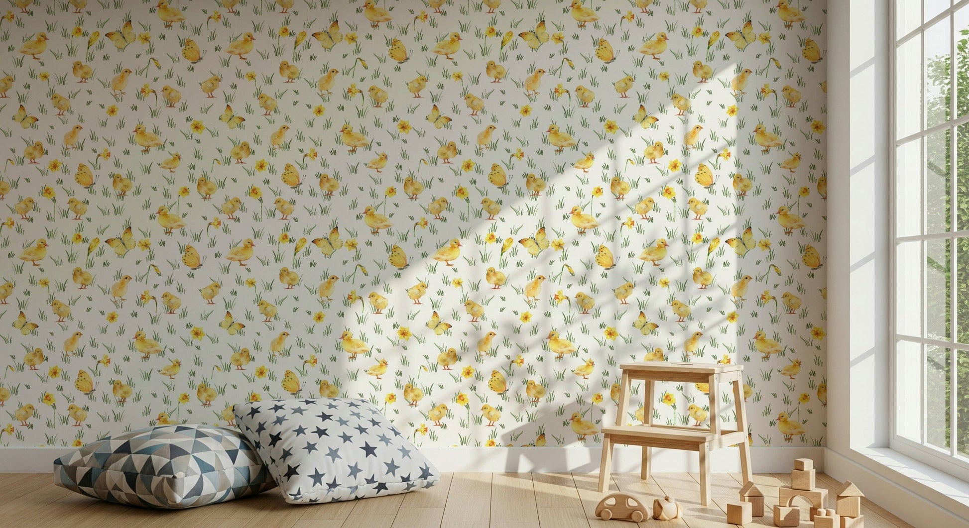 Delightful baby farm animals Watercolor Chicks wall mural kitchen.