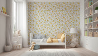 Springtime grass daffodils Watercolor Chicks Wallpaper for walls design.