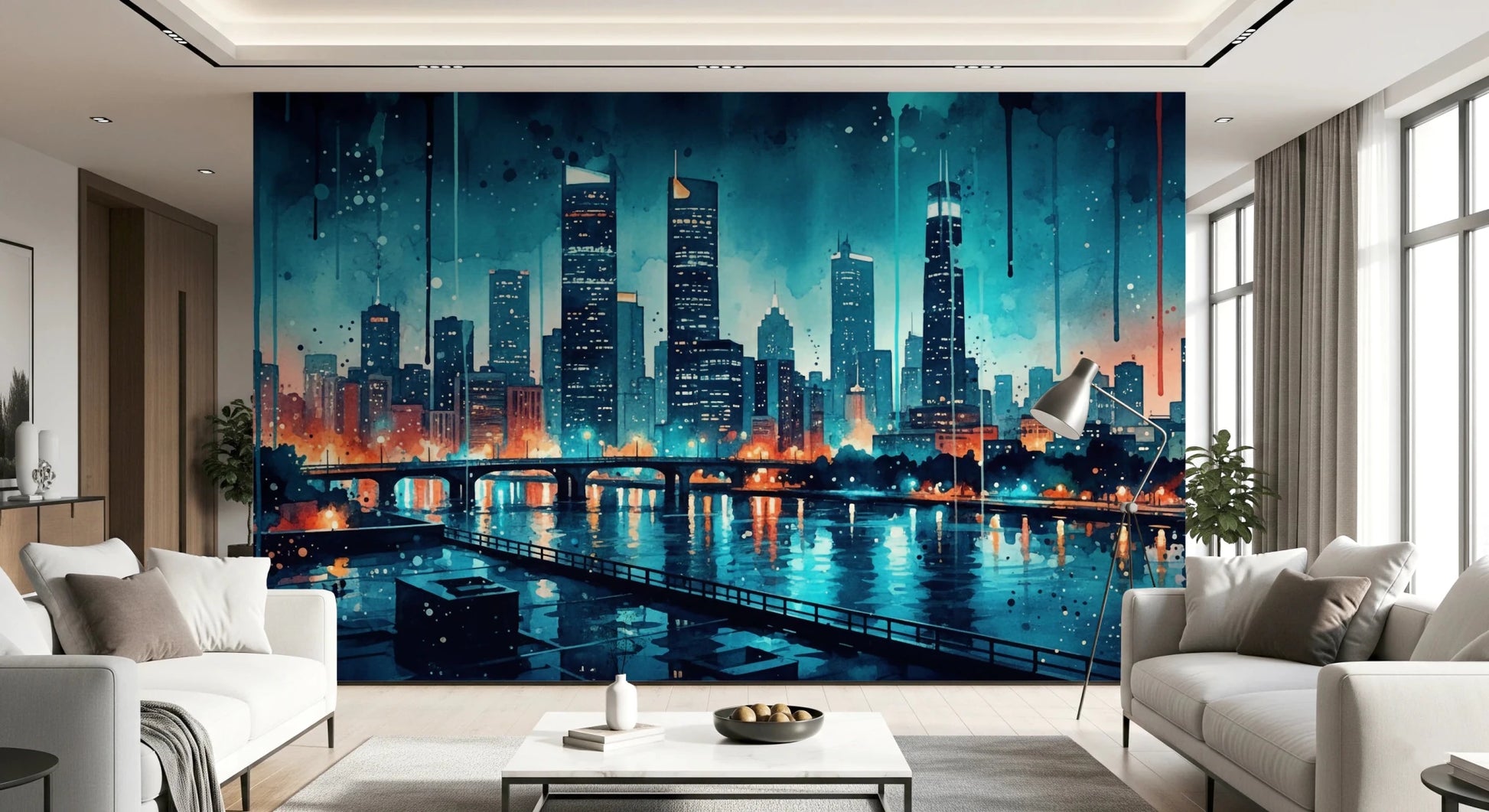 Watercolor Cityscape Wall Mural