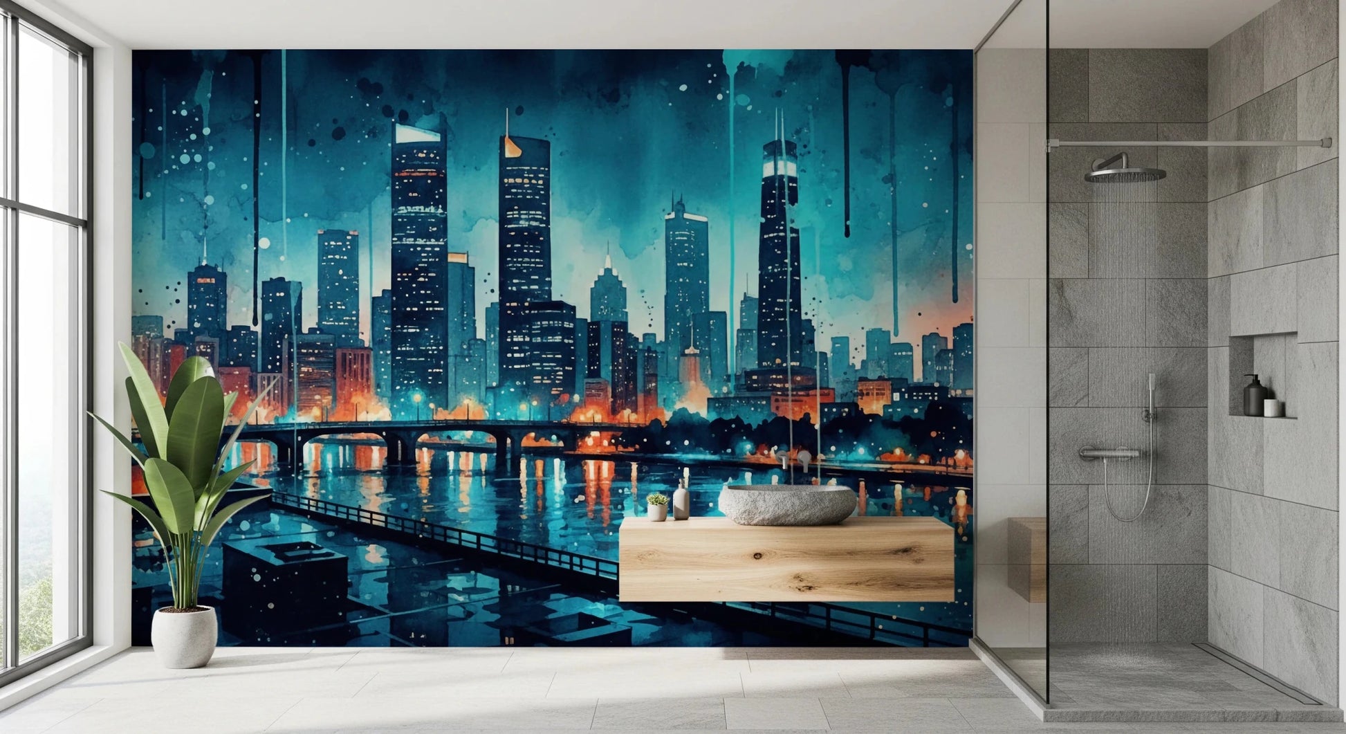 Watercolor Cityscape Wall Mural
