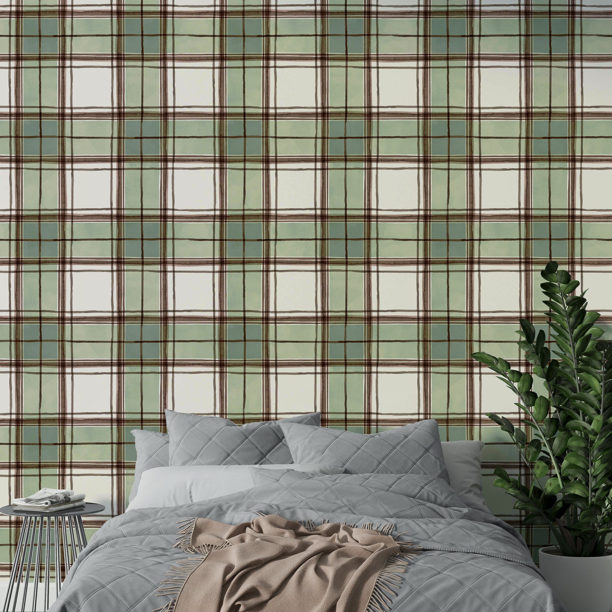 Vertical watercolor stripes with a soft, geometric pattern.

