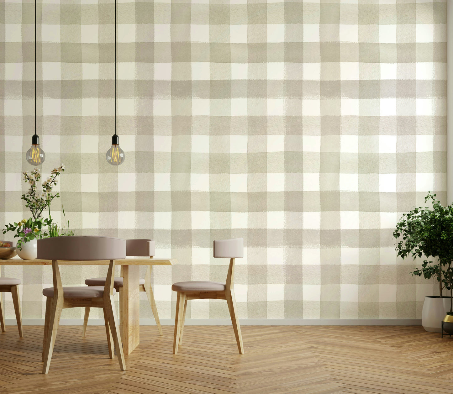 Subtle beige plaid wallpaper in a soft, watercolor style.


