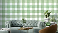 Watercolor Classic Gingham Green Wallpaper with soft hand-painted checks.

