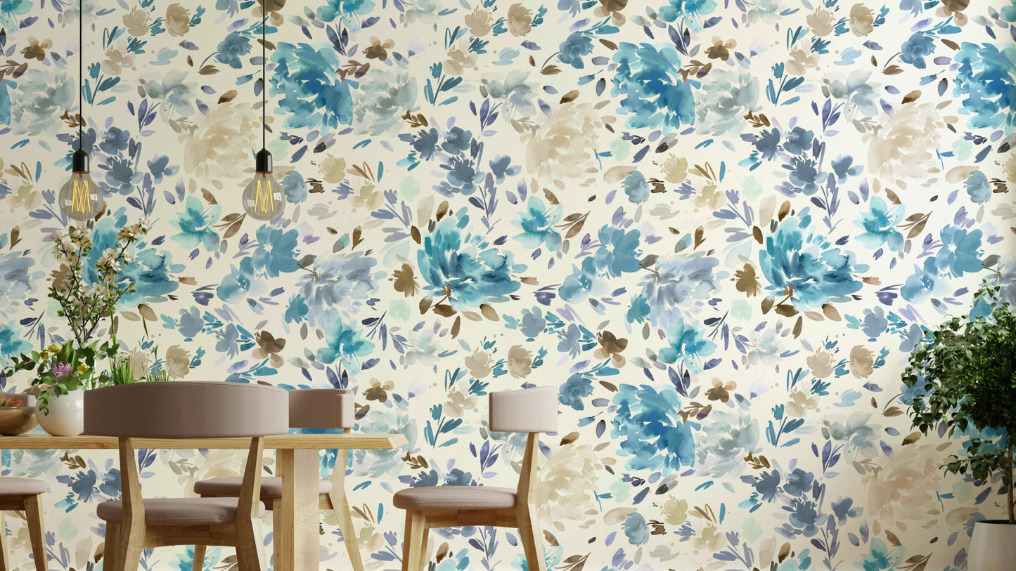Watercolor Classy Roses Blue Wallpaper with hand-painted blue roses.

