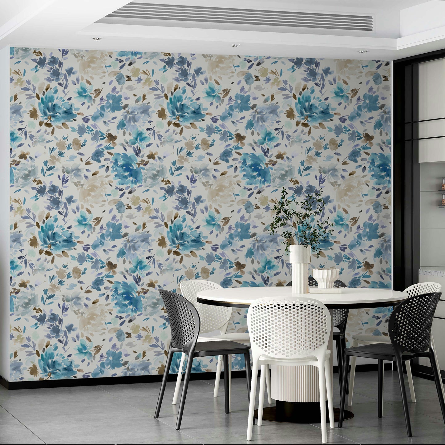 Soft blue rose pattern ideal for stylish, serene spaces.

