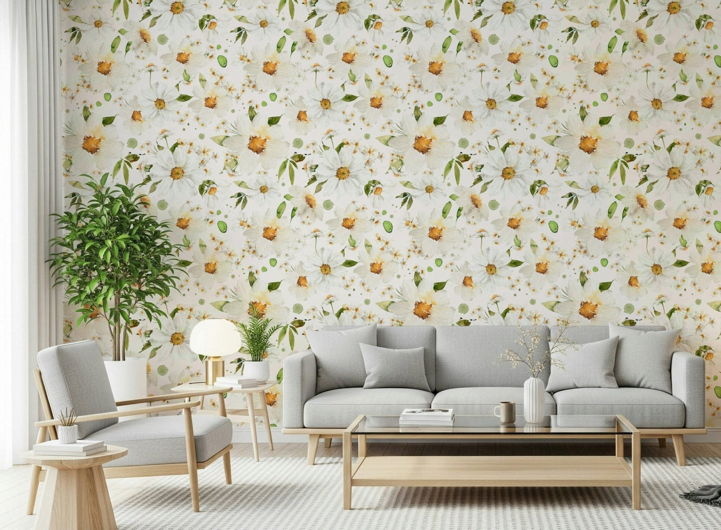 Painterly Watercolor Daisy Dreams design, bright daisy print.