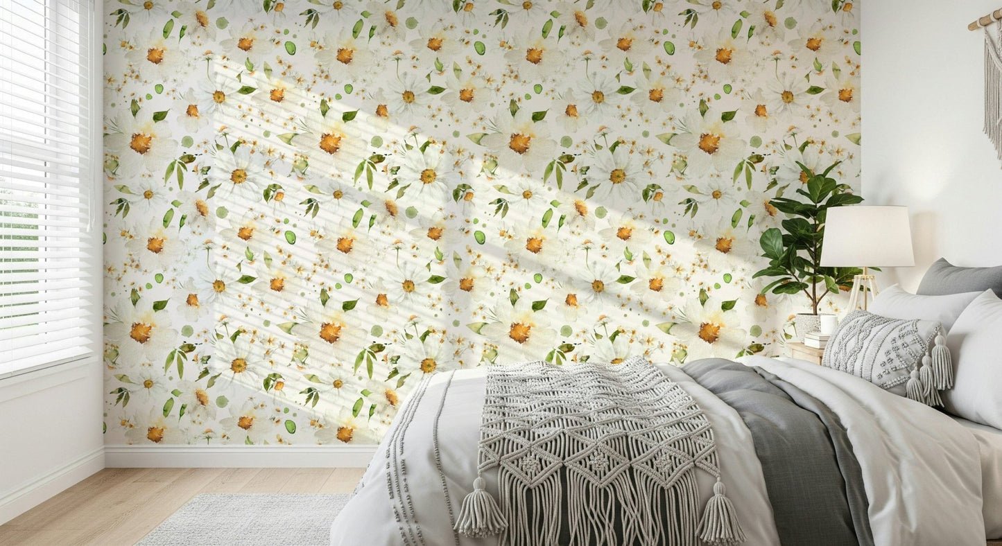 Elegant Watercolor Daisy Dreams wall decoration, daisy bouquet.