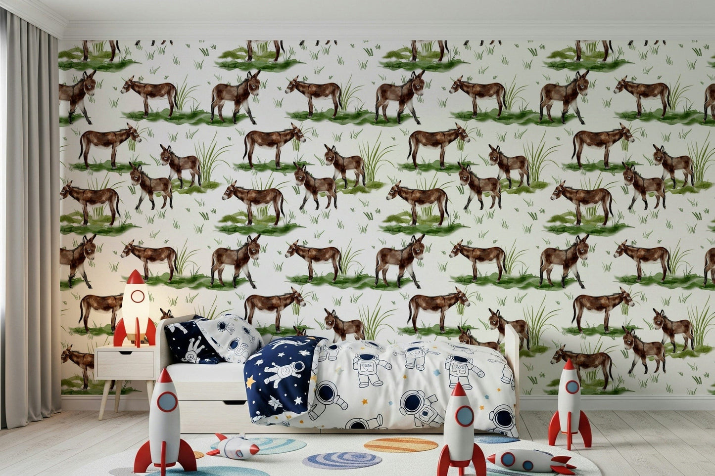Child's room Watercolor Donkeys vinyl wall mural.