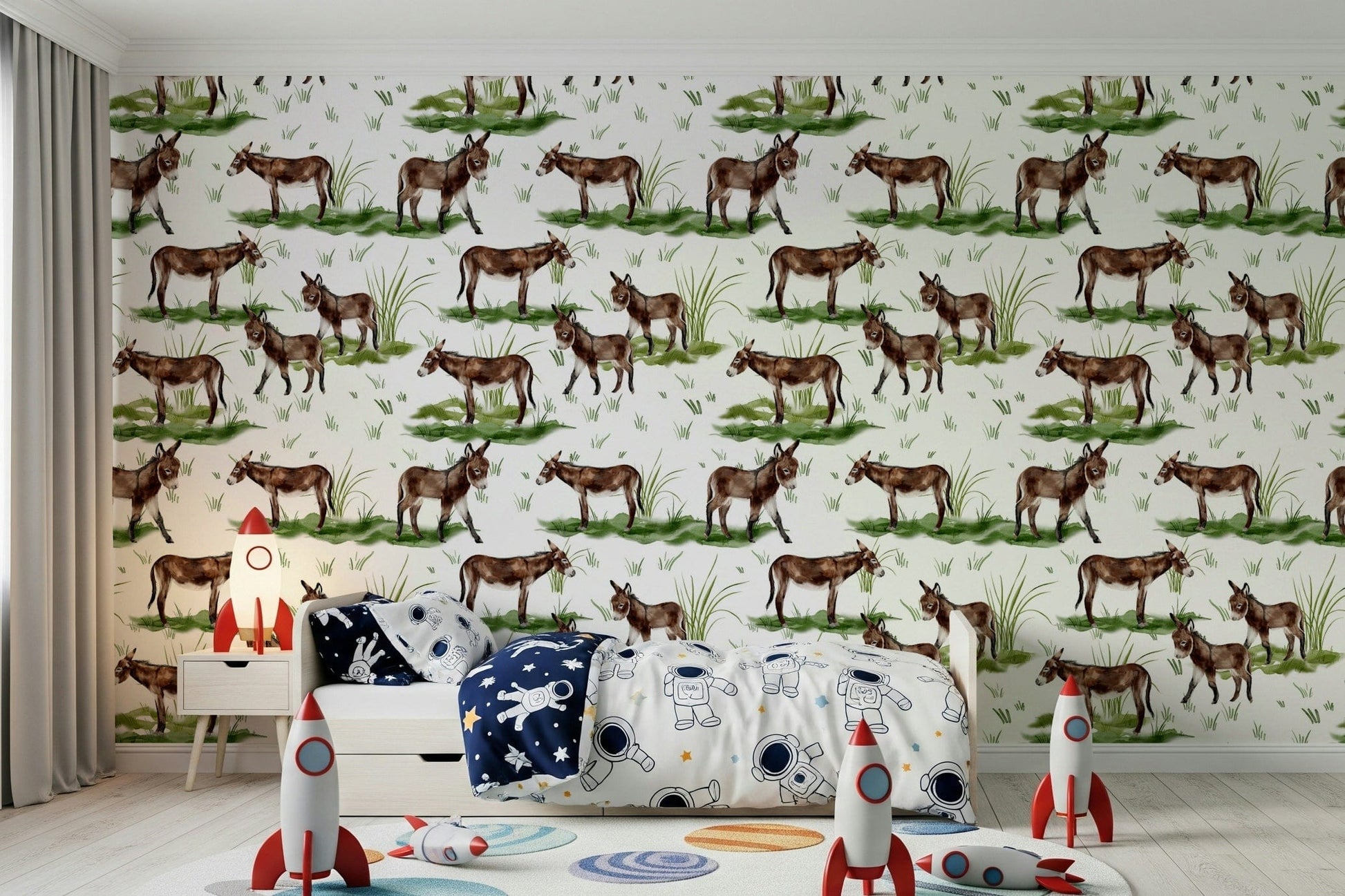 Child's room Watercolor Donkeys vinyl wall mural.
