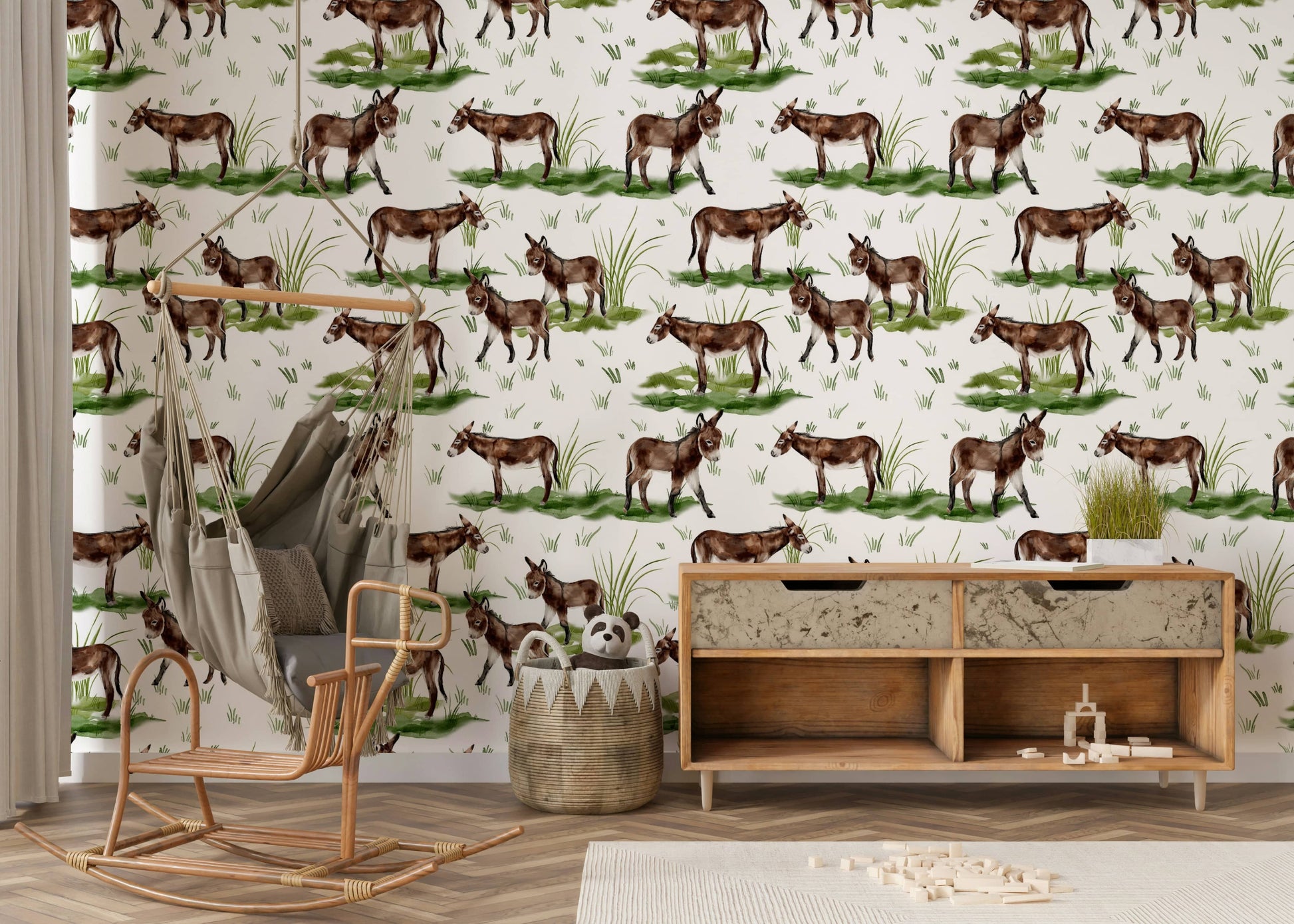 Seamless pattern Watercolor Donkeys foal print.