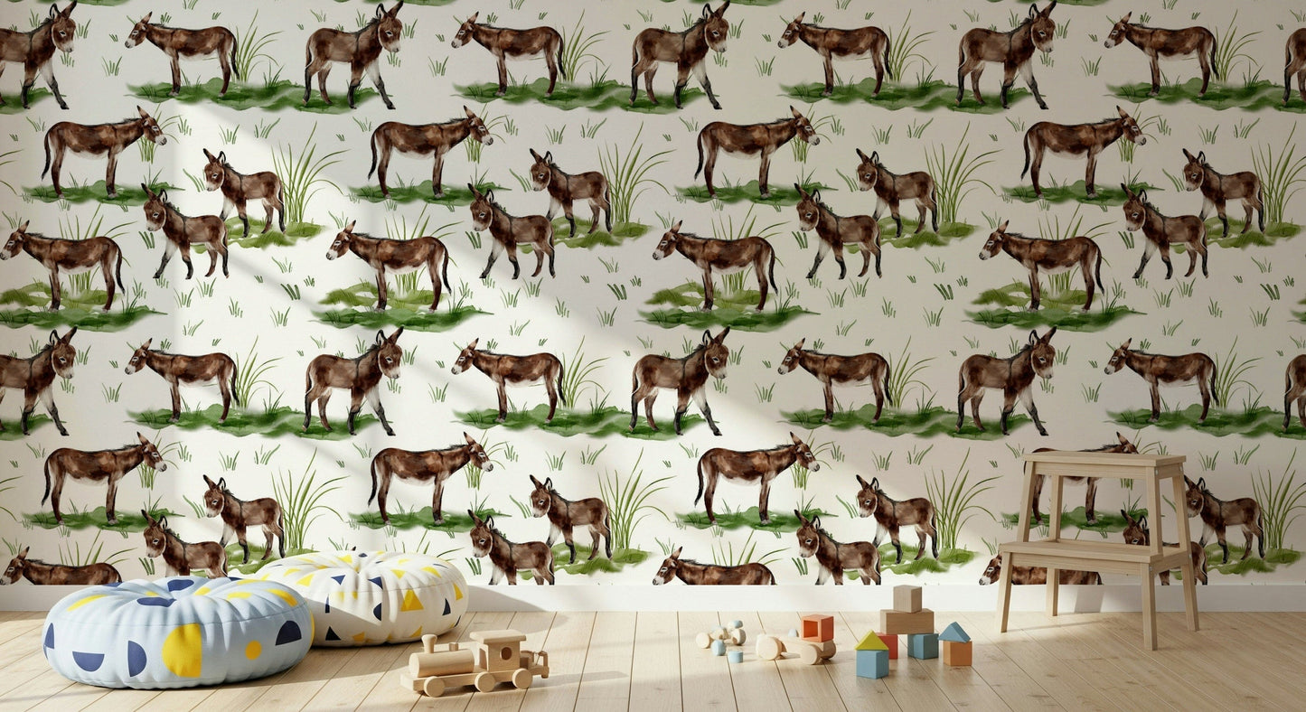 Brown donkey art Watercolor Donkeys home decor.