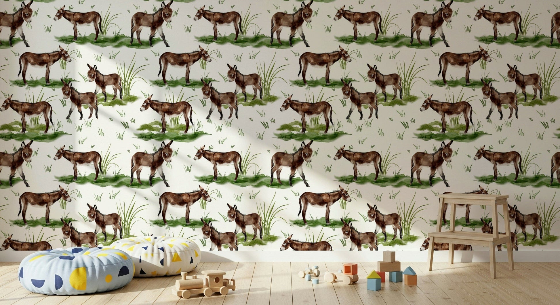 Brown donkey art Watercolor Donkeys home decor.