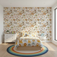 Watercolor Farm Fun print, happy farm animals pattern background.