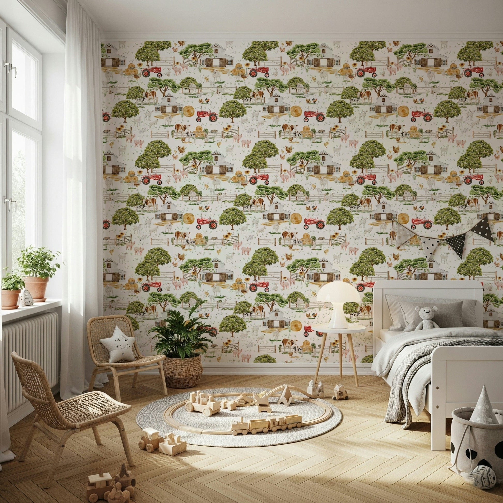 Farm animal wallpaper for kid's room: Watercolor Farm Life product image.