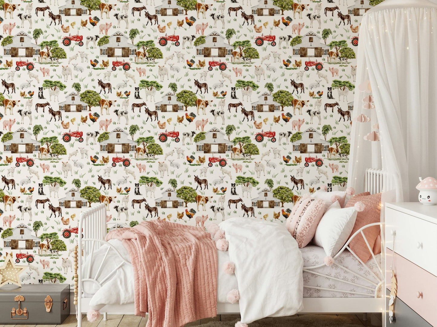 Watercolor Farm Life wallpaper playful cartoon style country image.