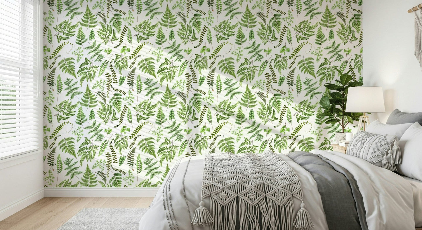 Hand-painted fern leaves Watercolor Fern Canopy covering