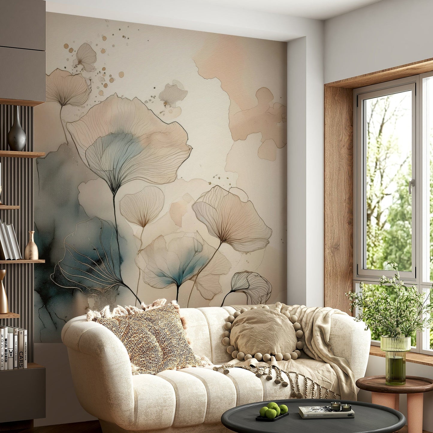 Luminous Botanical Lines Wall Mural