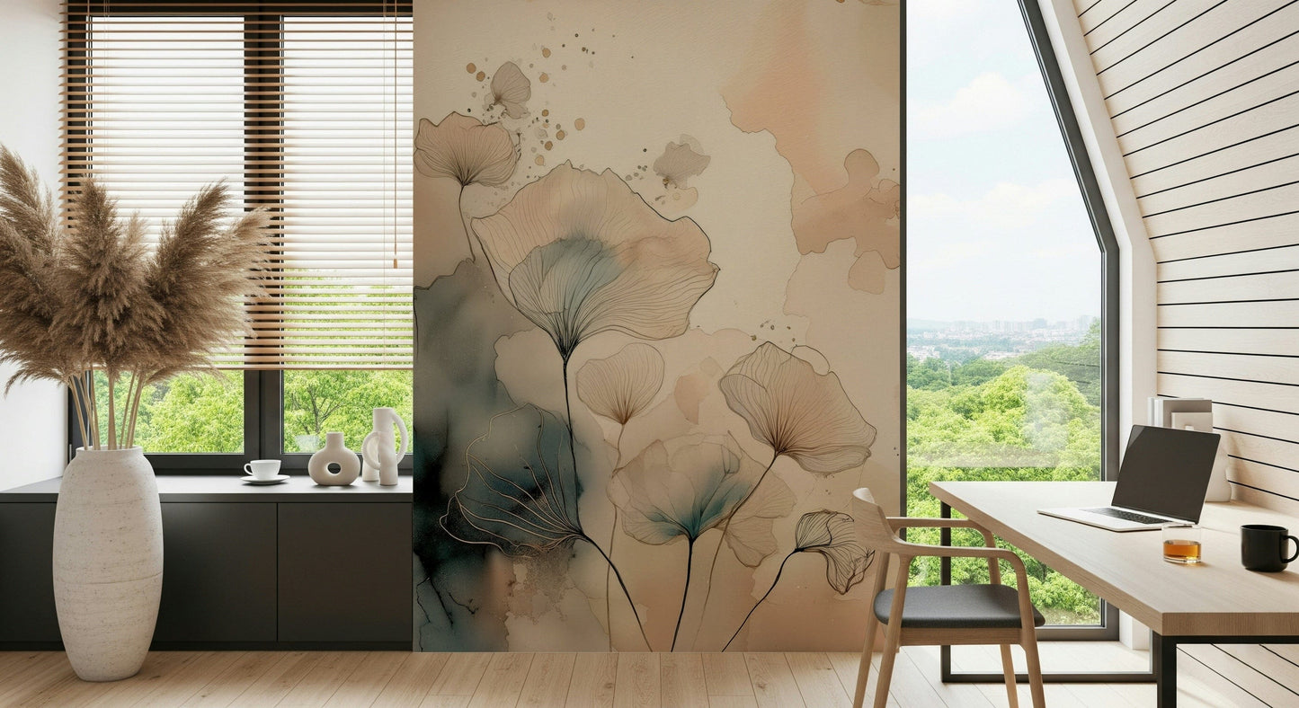 Luminous Botanical Lines Wall Mural