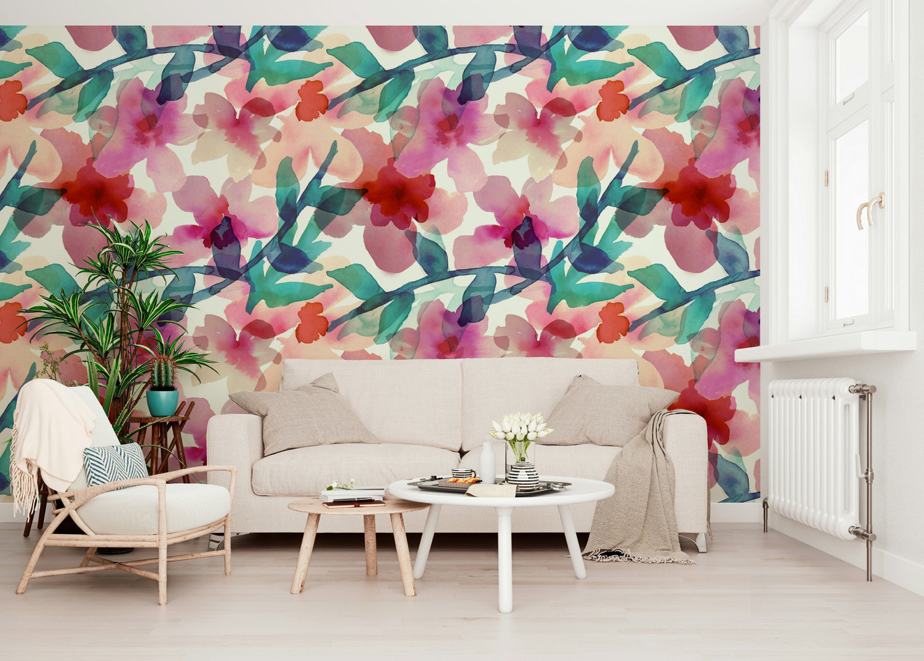 A serene artistic flower wall mural for your decor.

