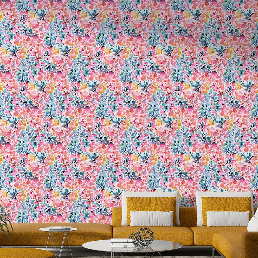 Abstract floral wallpaper in watercolor brushstrokes

