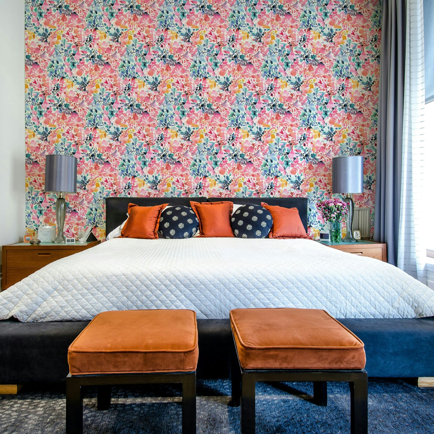 Bright watercolor flower pattern for modern interiors

