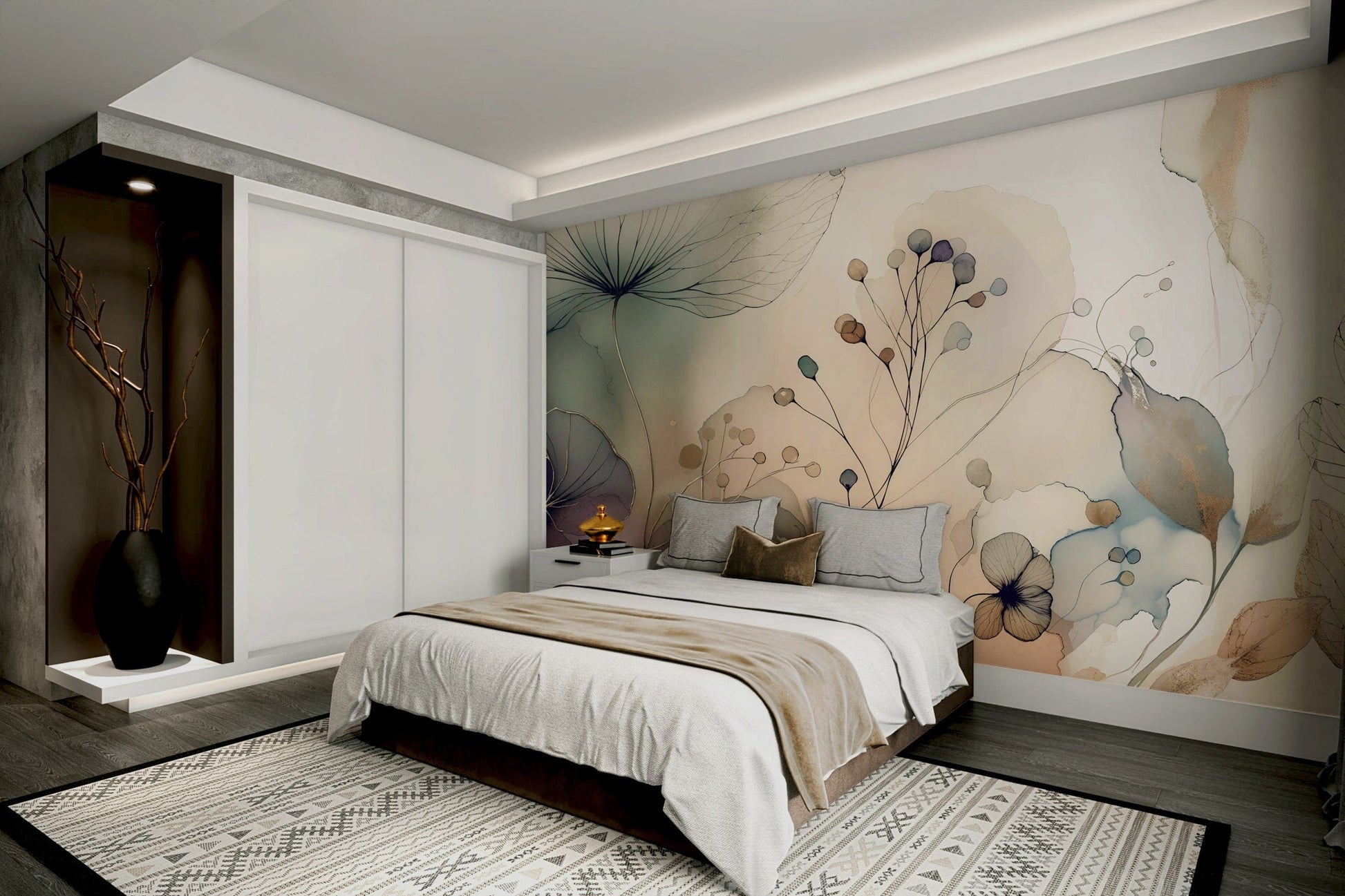 Wall mural showing a quiet floral scene

