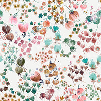 Hand-painted flower bud mural with green and orange highlights.

