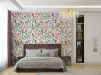 Nature-inspired watercolor floral wallpaper in fresh green and orange.

