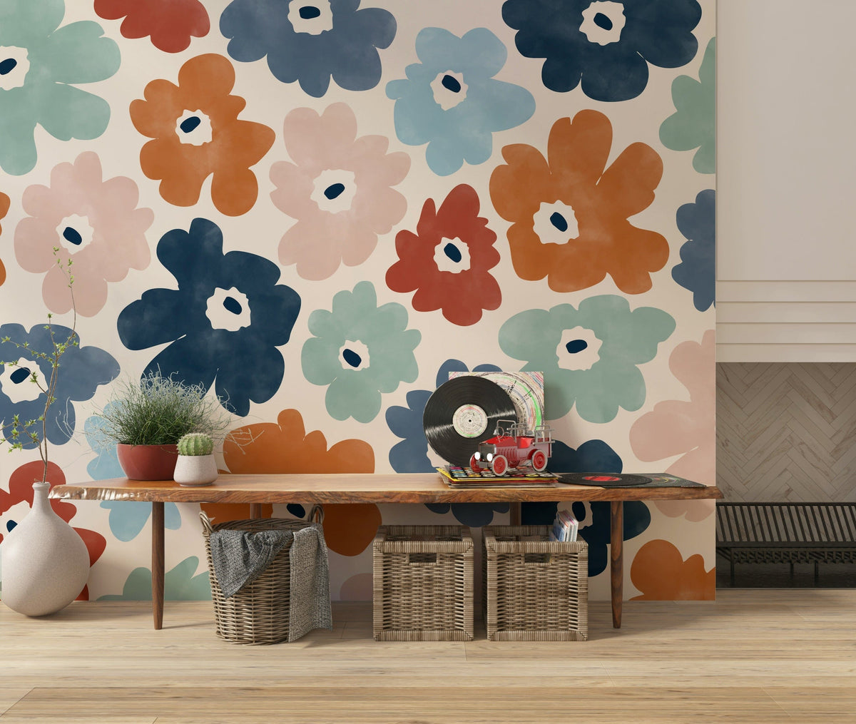 A serene abstract flower wall mural for your decor.

