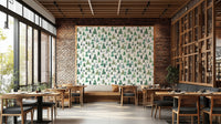 Serene forest wallpaper with watercolor spruces and light blending.

