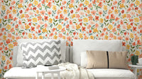 Watercolor Fresh Flowers Orange Yellow Wallpaper with vibrant blooms.

