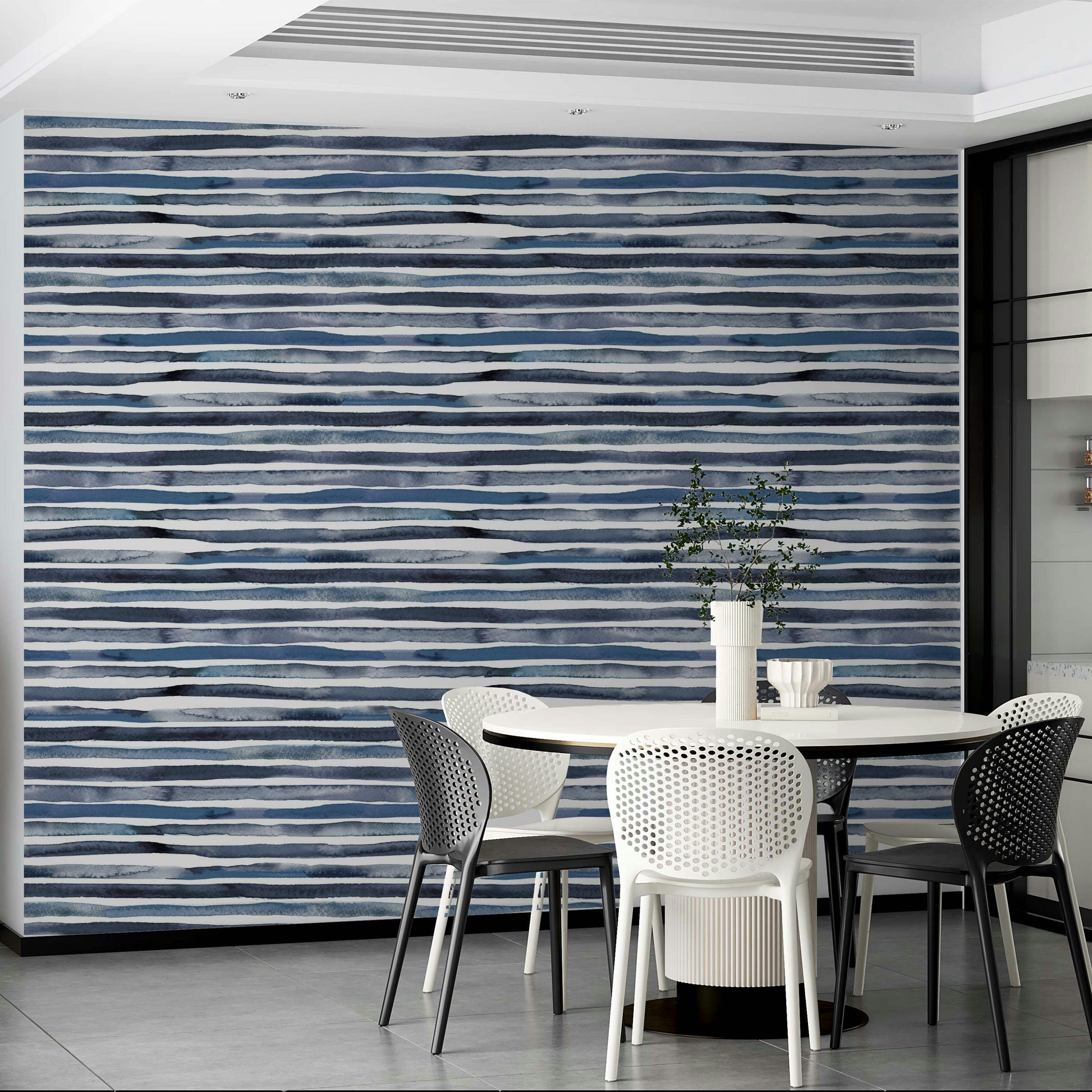 Clean and serene striped design in watercolor soft blue hues.

